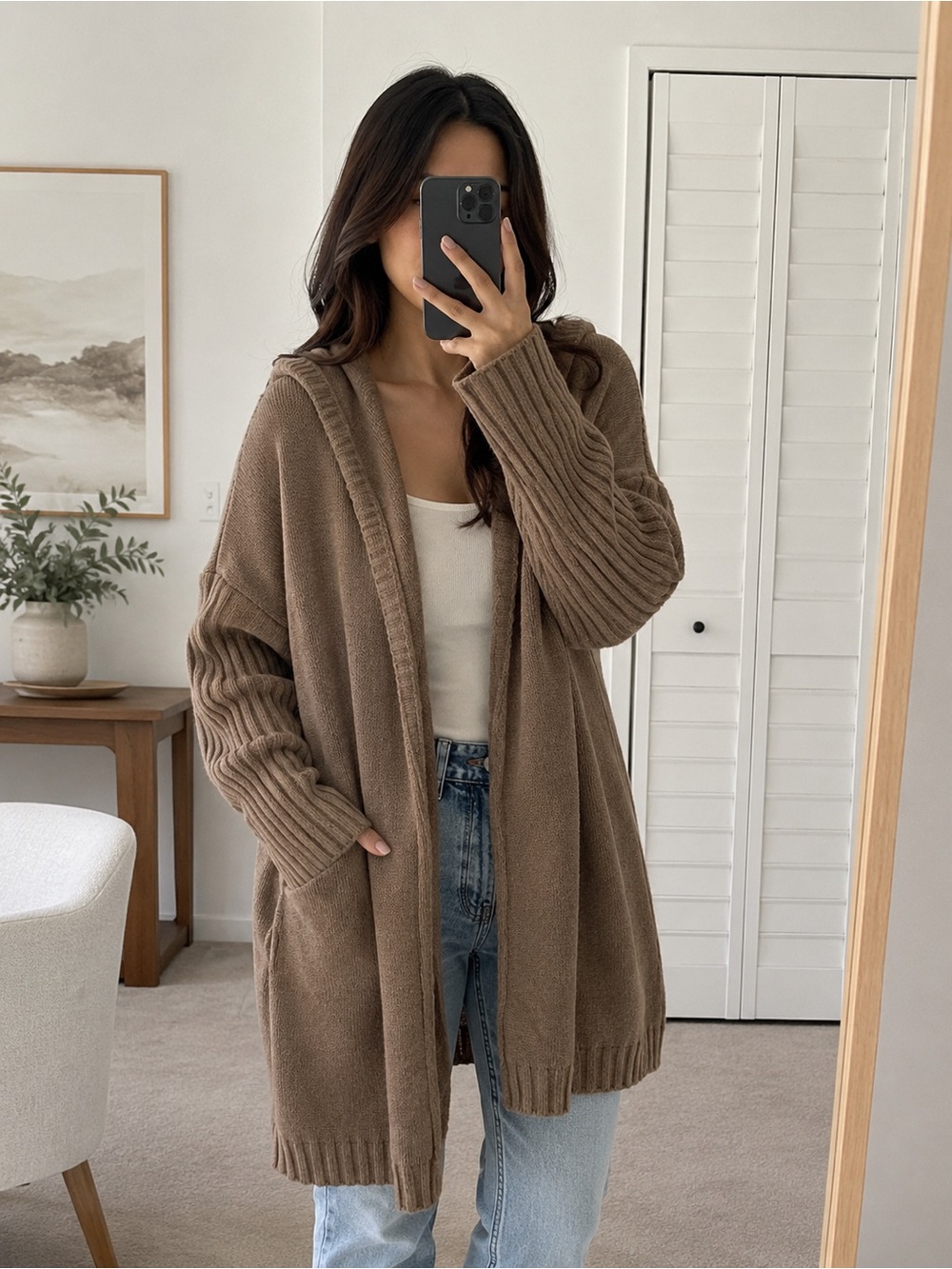 Sweetkama Oversized Hooded Knit Cardigan Sweater Khaki Size Large NWT
